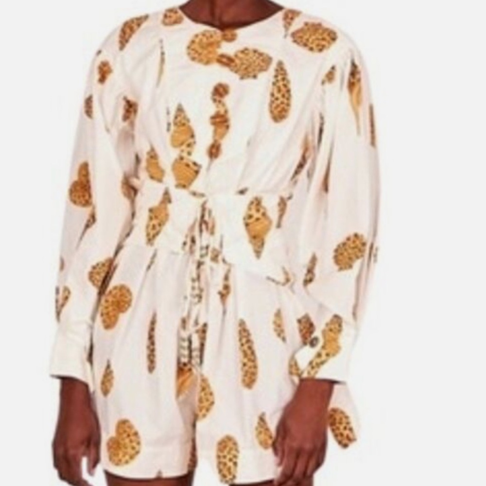 Farm Rio XL White and Brown Patterned Button-Up romper great condition